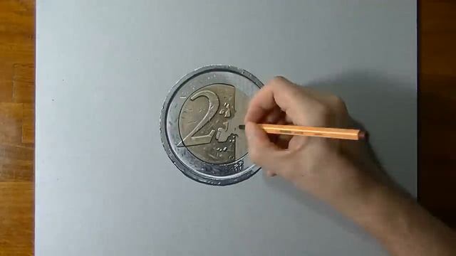Drawing time lapse: 2 euro coin - hyperrealistic art смотреть онлайн