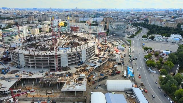 СК Олимпийский с высоты птичьего полёта, реконструкция спорткомплекса (август 2022). смотреть онлайн