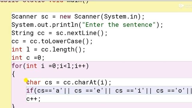 Write a program in Java to count the numbers of vowels present in string of sentence entered by use смотреть онлайн