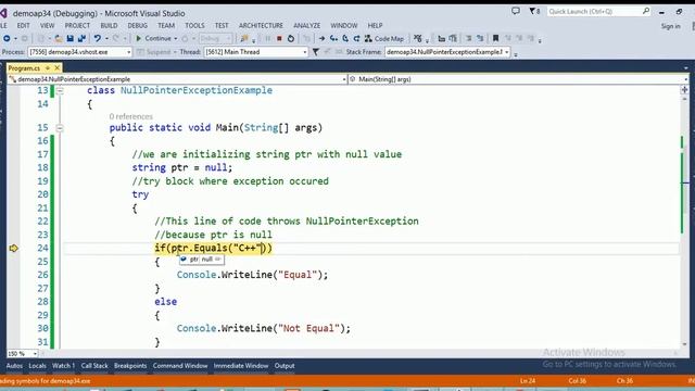 NullPointerException program in C# Programming смотреть онлайн
