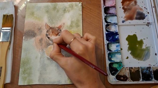 Рисую белочка с орешком акварелью. Акварель для начинающих. смотреть онлайн
