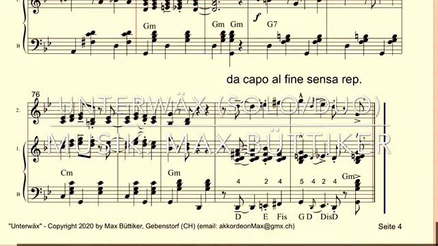 Unterwäx - Noten Akkordeon Solo/Duo mit Standard-Bass. смотреть онлайн