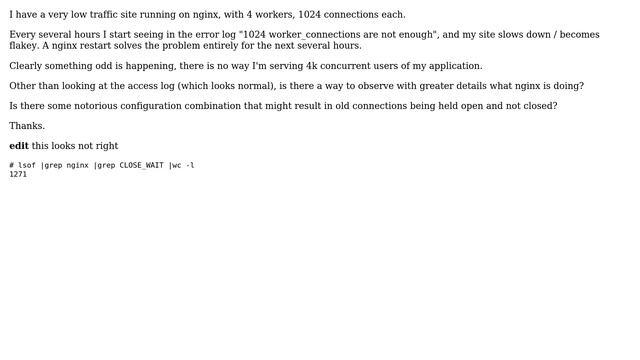 How can I observe what nginx is doing? (to solve: "1024 worker_connections are not enough")? смотреть онлайн