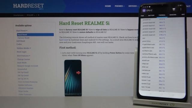 Характеристики, батарея, процессор, мощность, спецификация, параметры, цена Realme 5i в CPU-Z смотреть онлайн