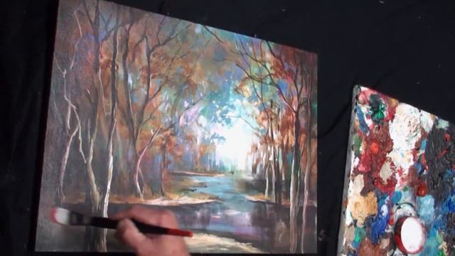 Mix Lang Landscape painting "Indian Summer" 18x24. No plan, make it up as you go! смотреть онлайн