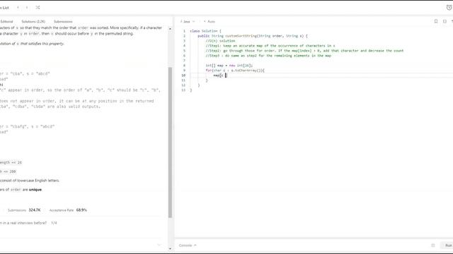 Leetcode 791. Custom Sort String | Java | O(N) solution смотреть онлайн