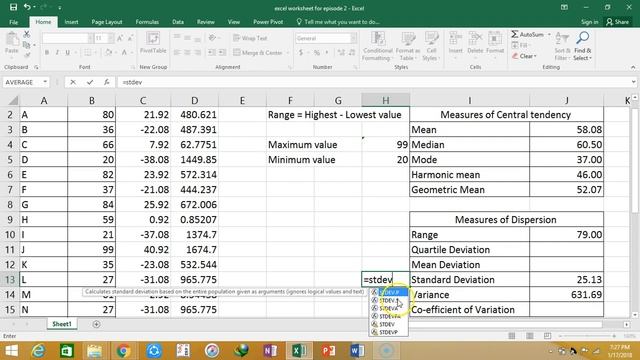Calculating Standard Deviation, Quartile deviation and Mean deviation| Excel tutorial #3| Educademy смотреть онлайн