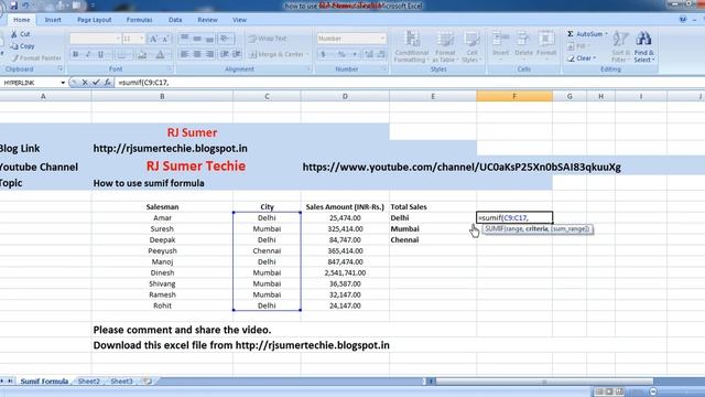 Sumif Formula Excel Online Tutorial Hindi смотреть онлайн