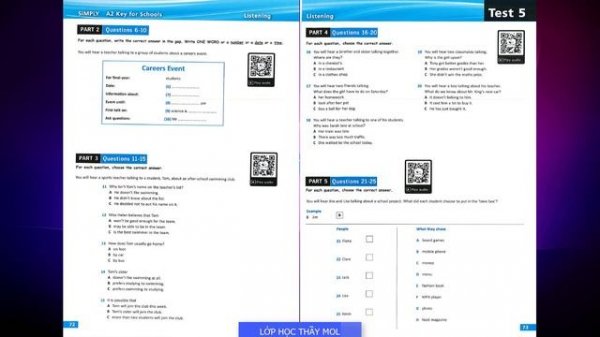 KET Listening 2020 TEST 5 - A2 Key for Schools 8 Practice Tests SIMPLY with ANSWER KEY
