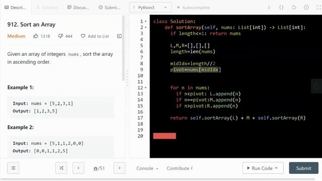 Leetcode 912 Quick Sort смотреть онлайн