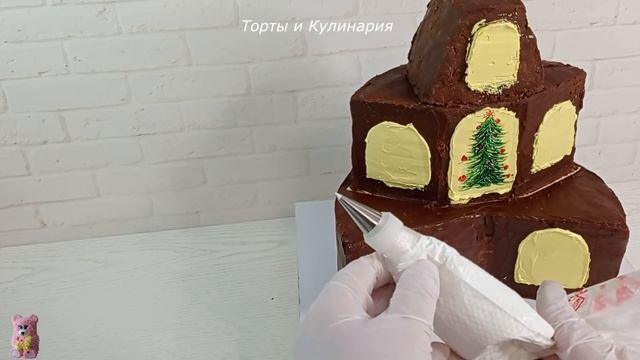 сборка и украшение 3D торта ЗИМНИЙ ДОМ! на РОЖДЕСТВО, на Новый год Украшение белково-заварным кремо смотреть онлайн