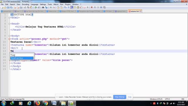Tutorial Form HTML Part 11 Fungsi dan Cara Penggunaan Tag Textarea Form HTML смотреть онлайн