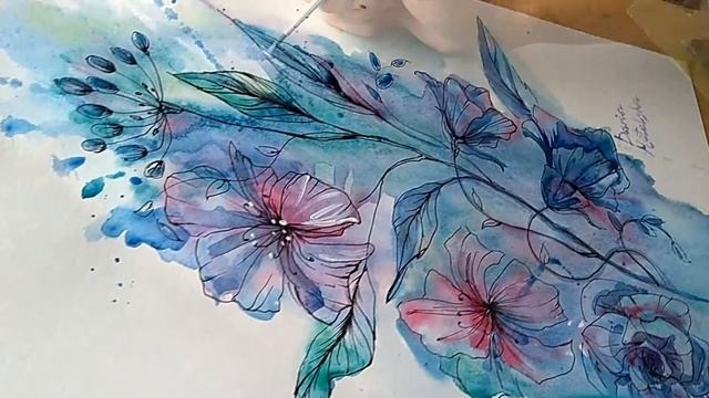 Цветы акварелью. Очень мокрая техника) смотреть онлайн