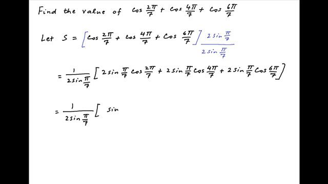 Find the value of cos (2*PI/7) + cos (4*PI/7) + cos (6*PI/7). смотреть онлайн
