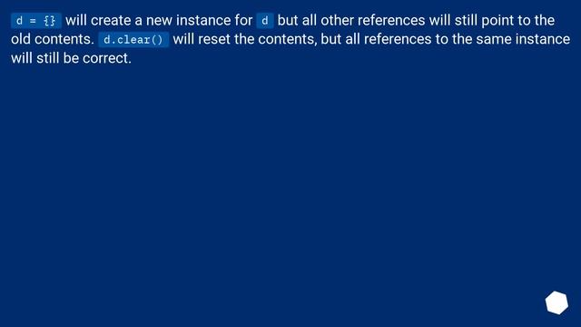 Difference between dict.clear() and assigning {} in Python смотреть онлайн