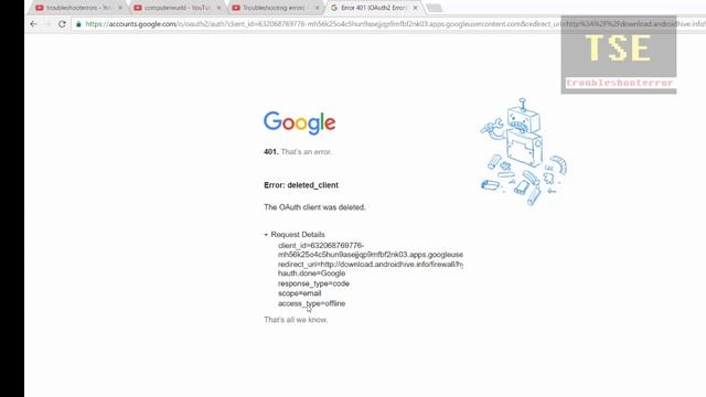 Error 401 OAuth2 Error: deleted_client. The OAuth client was deleted смотреть онлайн