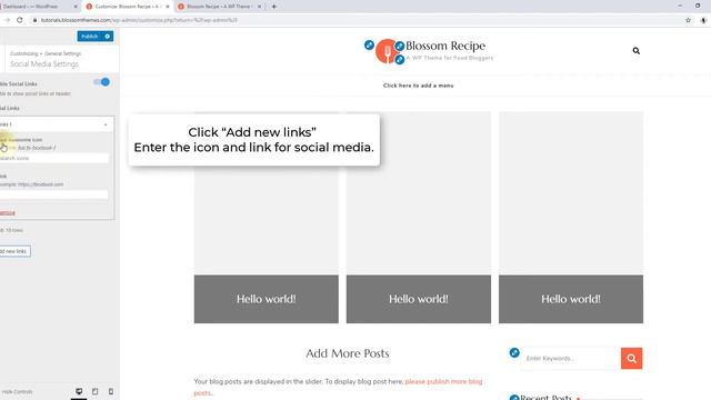 How to Add Social Media Icons in the Header | Blossom Recipe WordPress Theme смотреть онлайн