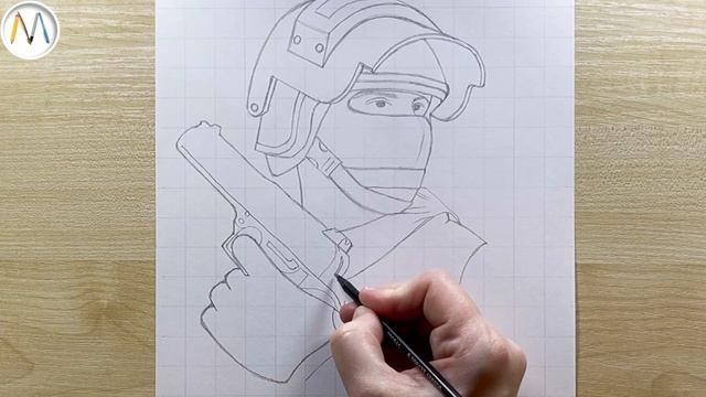 Как нарисовать военного солдата / Man with a gun drawing смотреть онлайн