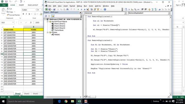 PART 28 - HOW TO REMOVE DUPLICATE ROWS IN MS EXCEL BY USING VBA MACRO (TAMIL) | Kallanai YT смотреть онлайн