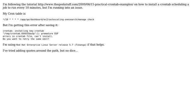 Installing new crontab leads to premature EOF error смотреть онлайн
