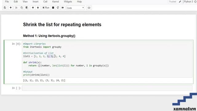 How to shrink given list for repeating elements-using itertools.groupby() смотреть онлайн