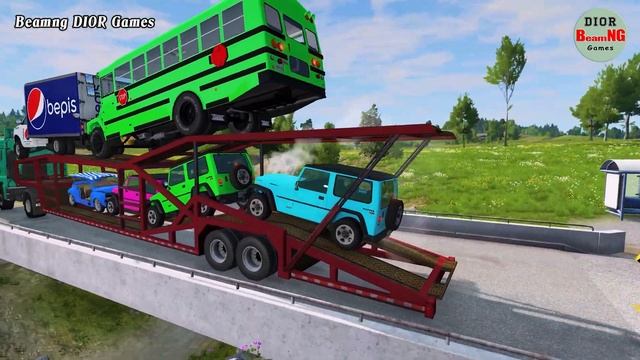 Double Flatbed Trailer Truck vs Train Tractor vs Train cars vs rails beamng dior games 613 смотреть онлайн