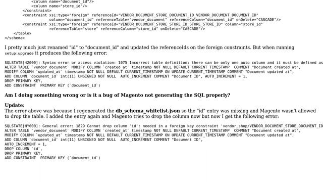 Magento: Renaming identity column with declarative schema leads to SQL error смотреть онлайн