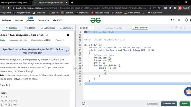Check if two arrays are equal or not смотреть онлайн