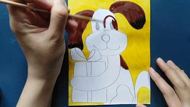 Рисунок на день рождения. Открытка на день рождения. Как нарисовать собаку. смотреть онлайн
