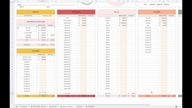 Monthly Budget with Bill Calendar Setup (Google Sheets) смотреть онлайн