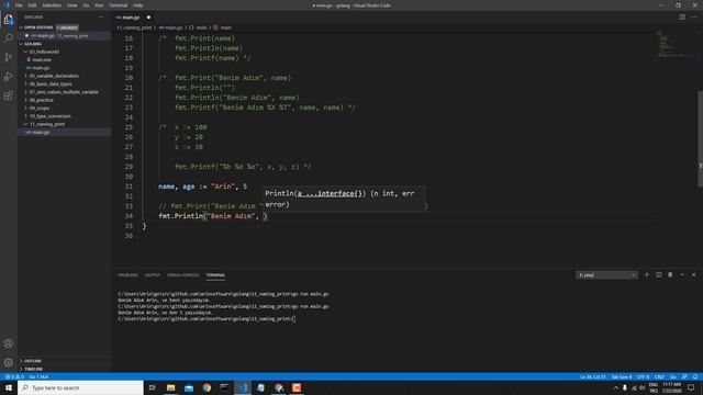 Yeni Başlayanlar İçin GO(LANG) : 11 : Print vs Println vs Printf, Değişken İsimlendirme смотреть онлайн