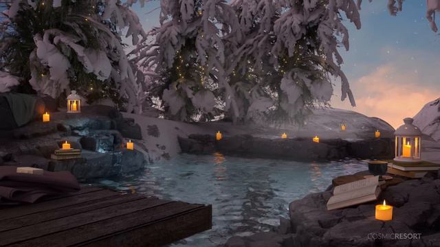 Cozy Outdoor Thermal Spa Ambience With Relaxing Water Sounds