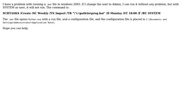 Schtasks can't run .bat file in windows server 2003 смотреть онлайн