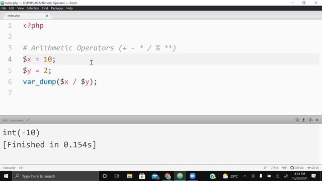 PHP Arithmetic Operators Using var_dump(), fdiv(), fmod() functions смотреть онлайн