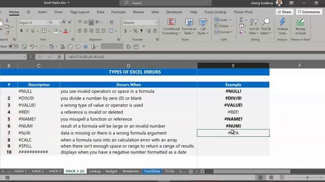 Types of Excel Errors and how to correct them смотреть онлайн