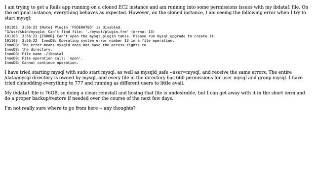DevOps & SysAdmins: MySQL ibdata1 permissions error on cloned EC2 instance смотреть онлайн