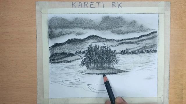 Easy Nature Pencil Drawing, Sketch : Sunset, Mountains, Lake, Trees Scenery смотреть онлайн