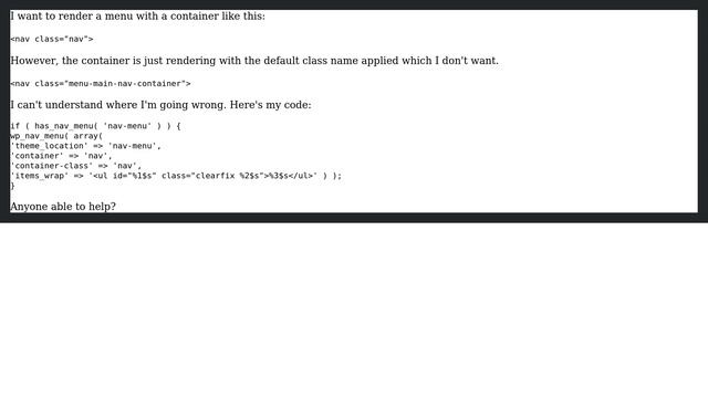 Wordpress: Container class not appearing on navigation menu смотреть онлайн