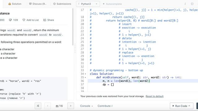 Edit Distance - Leetcode 72 - Dynamic Programming - Python смотреть онлайн