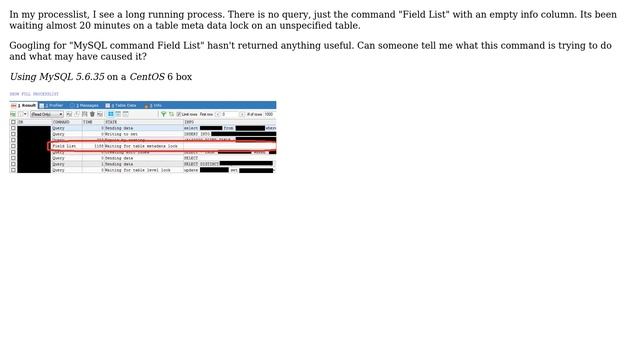 What is "Field List" command in mysql processlist? смотреть онлайн