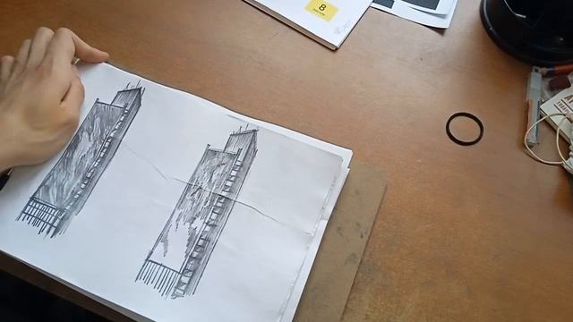 Рисунок здания. Урбанистический пейзаж. Фрагмент. смотреть онлайн