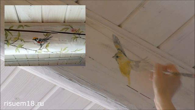 Интерьер деревянного дома Роспись Птичка | Художник Наталья Боброва смотреть онлайн