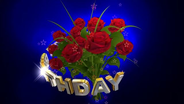Футаж HAPPY BIRTHDAY. Букет красных роз на тёмно-синем фоне с эффектом звёзд смотреть онлайн