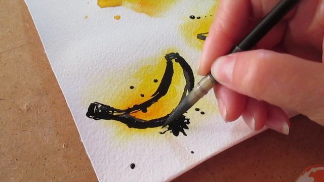 Бананы (акварель + тушь) / Bananas with watercolor and ink смотреть онлайн