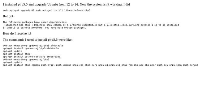 Ubuntu: libapache2-mod-php5 : Depends: php5-common смотреть онлайн