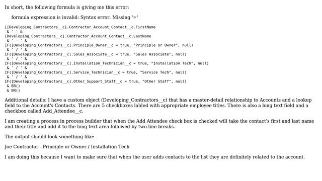 Salesforce: Formula expression is invalid: Syntax error. Missing '=' смотреть онлайн
