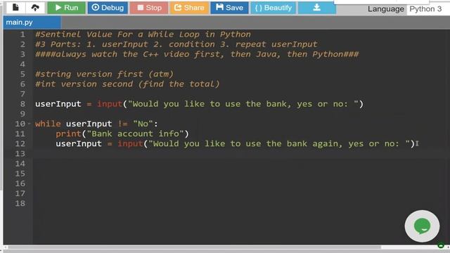 Sentinel Value For a While Loop in Python смотреть онлайн
