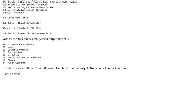 Remove column header from sql query output in powershell смотреть онлайн