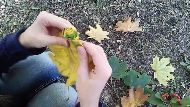 ♦DIY:Роза из листьев клена♦ смотреть онлайн