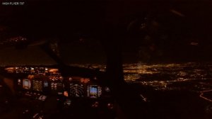 Полет Boeing 737 800 над ночной Москвой. Вид из кабины пилотов
